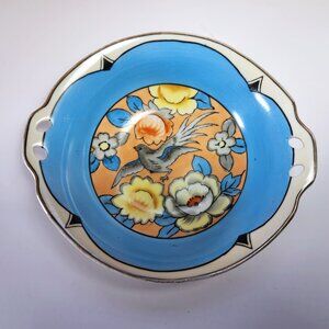 Antique Noritake Red M Wreath Bowl • Hand Painted Bird Floral • 1910s Japan